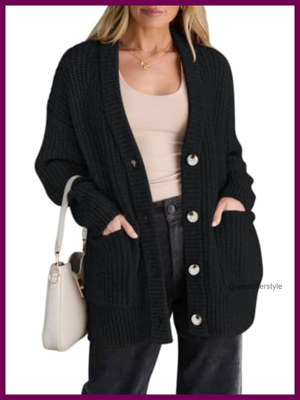 Oversized Button Up Cardigan Sweater Long Sleeve Chunky Knit Slouchy